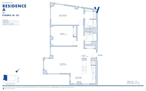 Floor plan for 2 beds, 2 baths, 1290 sqft